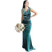 Sleeveless Velvet Prom Dresses Cowl Neck Mermaid Evening Gown Long Ruched Formal Party Dresses for Women 2023
