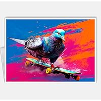 Assortment All Occasion Greeting Cards, Matte White, Farm Animals Surfers Pop Art, (4 Cards) Size A5-148 x 210 mm - 5.8 x 8.3 in #2 (Pigeon Animal Surfer 2)