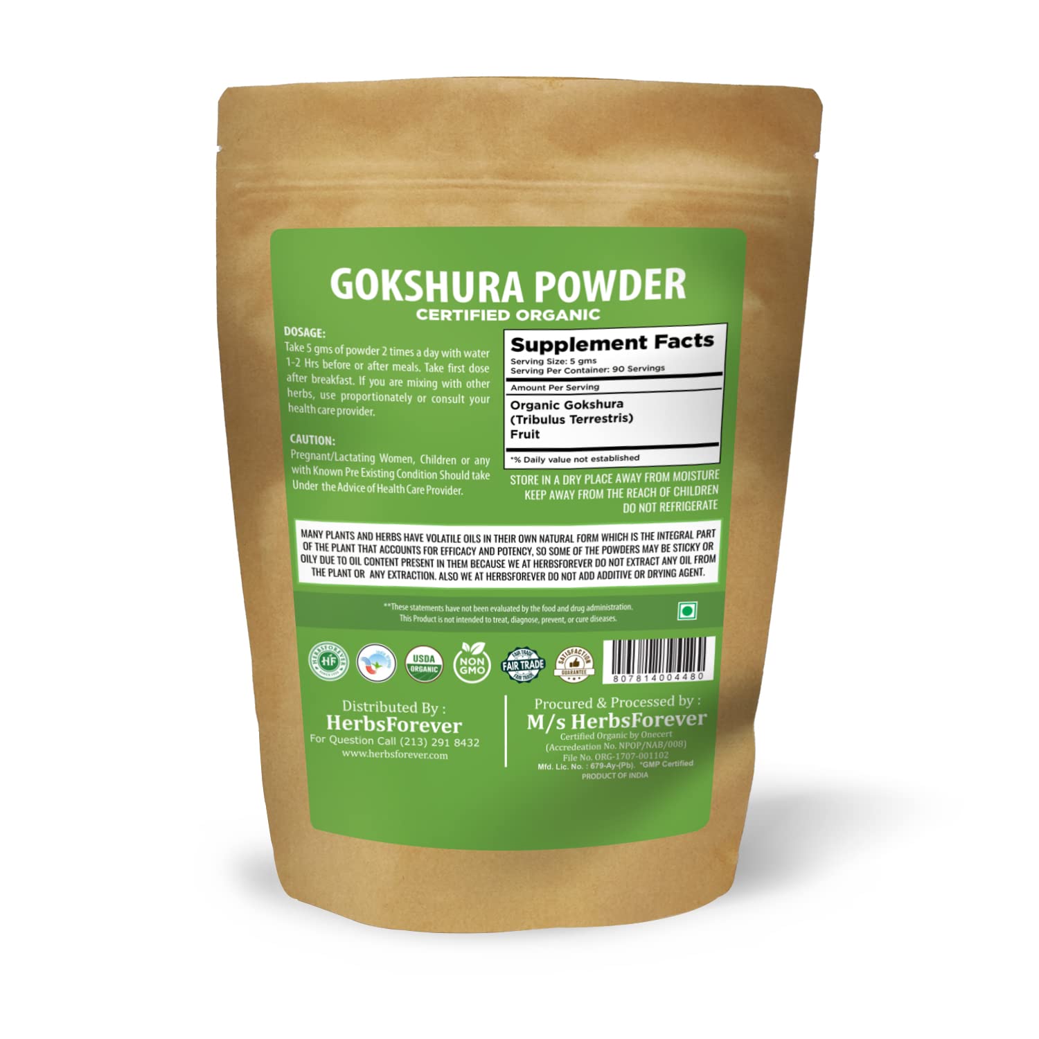 HerbsForever Gokshura Powder – Tribulus Terrestris – Rejuvenating Tonic – Non GMO, Organic, Vegan – 454 GMS