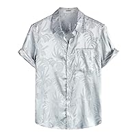 VATPAVE Mens Summer Jacquard Regular Fit Shirts Casual Button Down Short Sleeve Beach Tops with Pocket