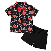 iiniim Toddler Baby Boy Short Sleeve Heart Print Button Down Shirt & Shorts Set Summer Valentines Day Outfits