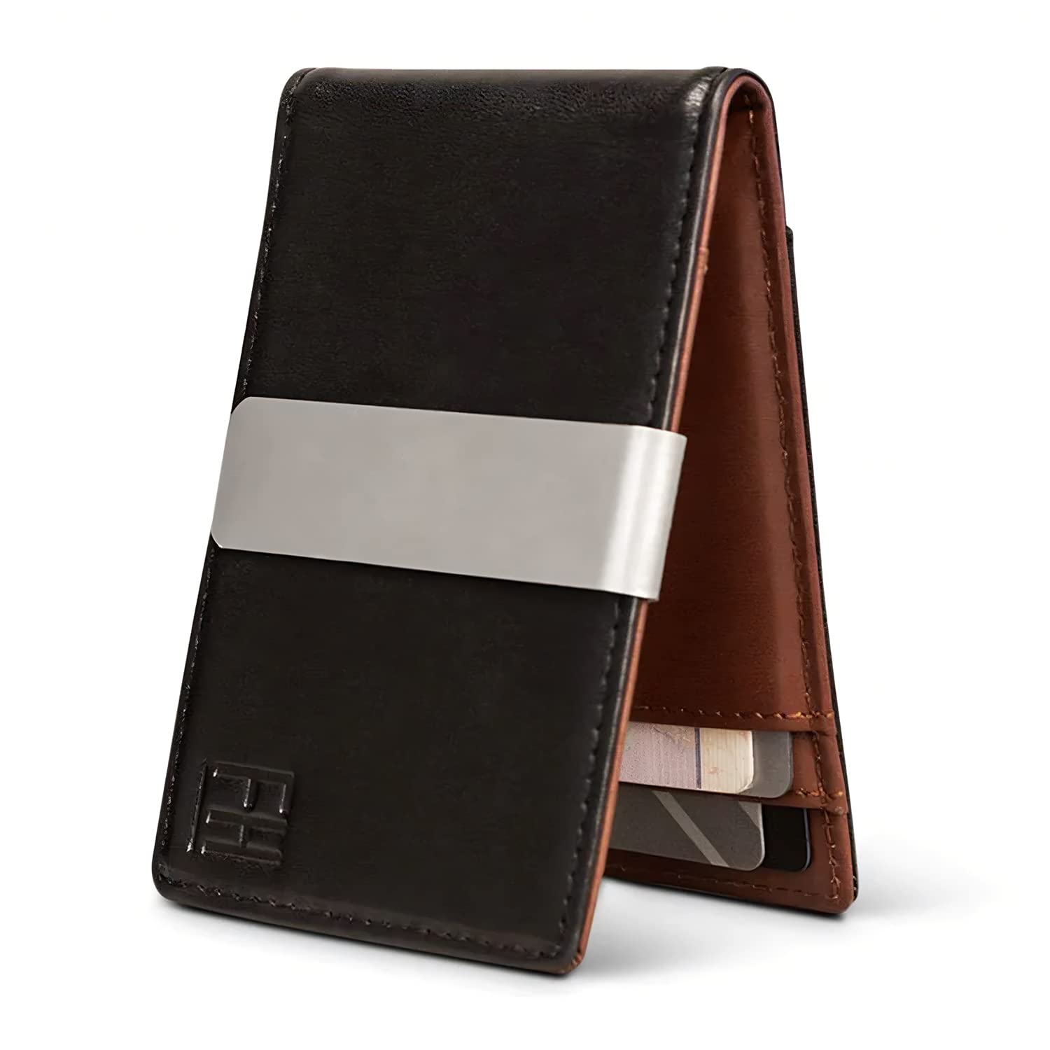 Forrest & Harold F&H Minimalist Men's Wallet RFID Blocking Wallet, Slim Leather Wallet Money Metal Clip Holds 8 Cards, Back and Front Pocket Wallets