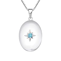 JO WISDOM Oval Photo Locket Necklace,925 Sterling Silver Polar Star Charm Birthstone Pendant Necklace Jewelry for Women