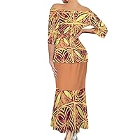 Women Dress Polynesian Design Hawaii Puletasi Style Dress, Casual Two-Piece Ball Dress.