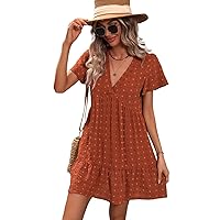 Summer Dresses for Women 2023 Plain V Neck Wrap Ruffle Hem Smock Dress