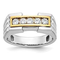 14k Two tone Gold Mens Polished and Grooved 5 stone 1/2 Carat Diamond Ring Size 10.00 Jewelry for Men