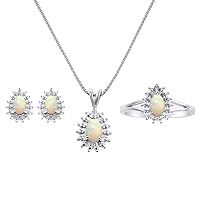 Rylos Women's Sterling Silver Birthstone Set: Ring, Earring & Pendant Necklace. Gemstone & Diamonds, Pear Tear Drop Shape 6X4MM Birthstone. Perfectly Matching Friendship Jewelry. Sizes 5-10.
