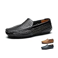 Men's Hollow Breathable Soft Loafers,Fashion Slip On Driving Shoes Leather Walking Boat Shoes Casual Moccasins Driving Sandals