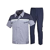 GMOIUJ Reflective Working Clothing Workwear Men Worker Uniforms Car Repairmen Workshop Work Suit Mechanical Shirt and Pants Set (Color : D, Size : 190)
