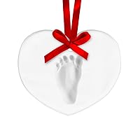 Tiny Ideas Newborn Heart Christmas Ornament, Holiday Baby's Handprint or Footprint Ornament, Baby's First Christmas, Clay Print Keepsake for Baby Girl Or Baby Boy, with Included Red Ribbon