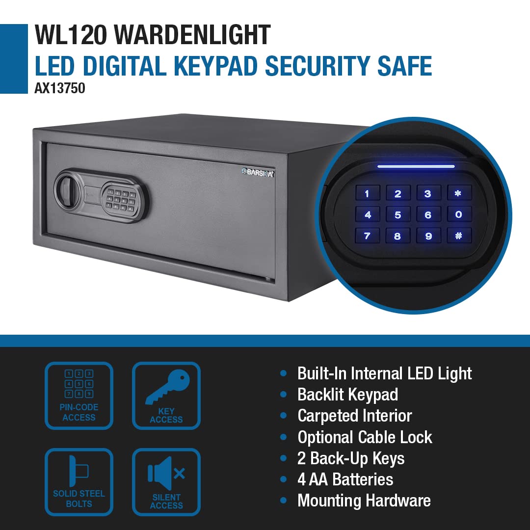 Barska WardenLight Mini LED Digital Keypad Safe Security Lock Box for Home & Office