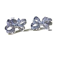 GOWE 0.132 CTW Flower Natural Diamond Bow Earrings 18K White Gold Diamond Stud Earrings