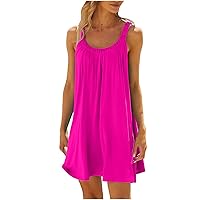 Women's Sleeveless Swimwear Coverups T-Shirt Beach Dress Summer Casual Halter Dress Vacation Short Tank Dresses