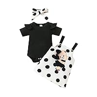 iiniim Baby Girls Clothes Outfits Short Sleeve Ribbed Romper Top & Bear Print Suspender Skirt Set
