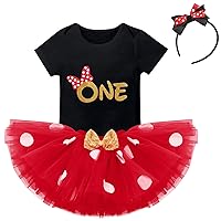 IBTOM CASTLE Cake Smash Wild One First Birthday Clothes for Baby Girls Polka Dots Romper Tulle Dress Ear Princess Outfits
