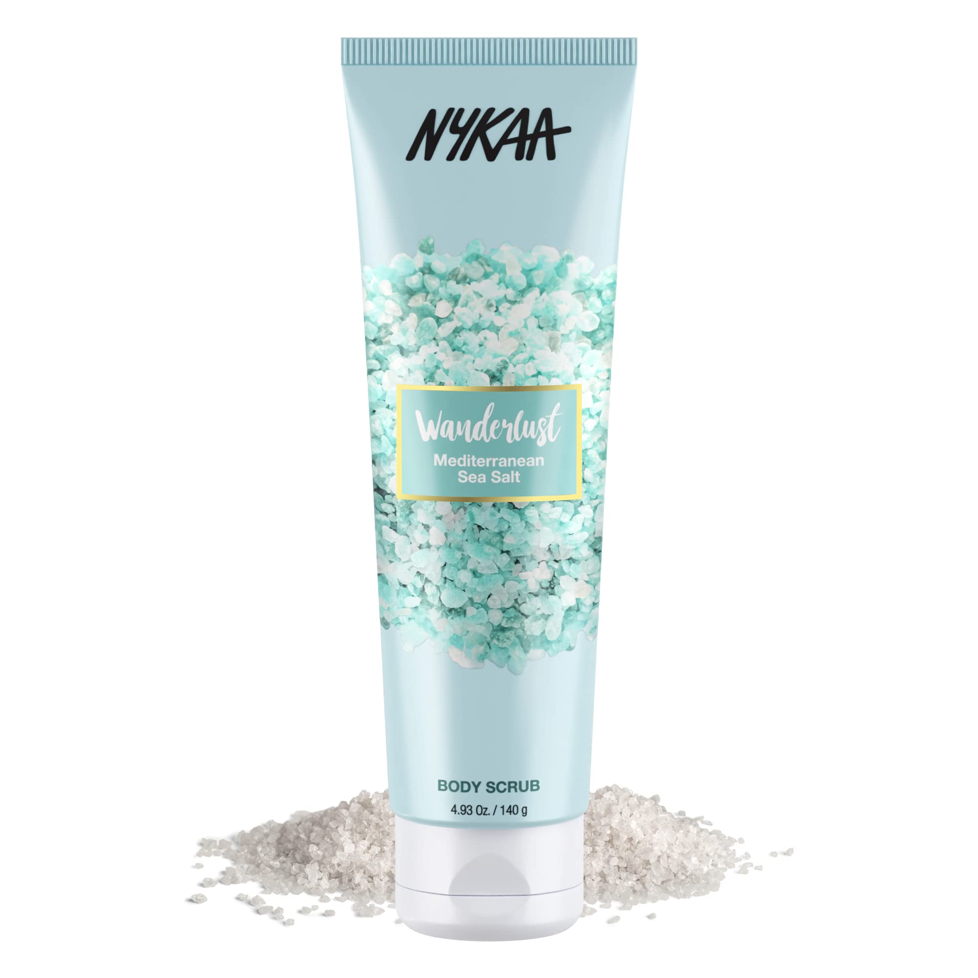 Nykaa Wanderlust Mediterranean Sea Salt Body Scrub - Enriched with Aloe Vera - Prevents Moisture Loss, Reviving Dull and Dry Skin - Sodium and Sulphate Free, Paraben Free - 140gm