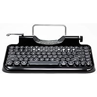 Andana Rymek Typewriter Style Mechanical Wired & Wireless Keyboard with Tablet Stand, Bluetooth Connection (Black)