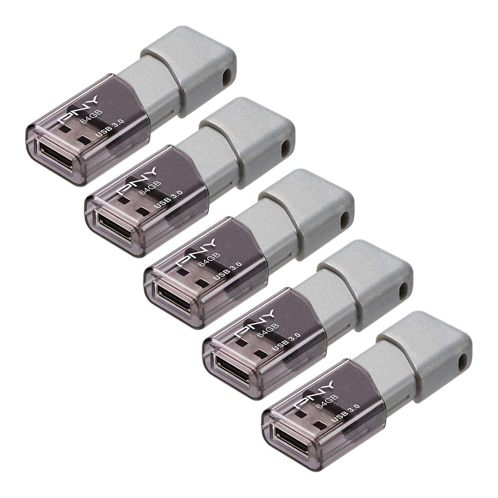 PNY 64GB Turbo Attaché 3 USB 3.0 Flash Drive 5-Pack, Silver