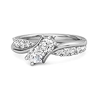 MOONEYE Round Cut Moissanite Diamond Two Stone Swirl 925 Silver Statement Ring Women Jewelry