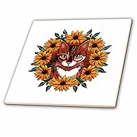 3dRose Calico Cat with Black-Eyed Susan Maryland State Tattoo Art - Tiles (ct-383456-7)