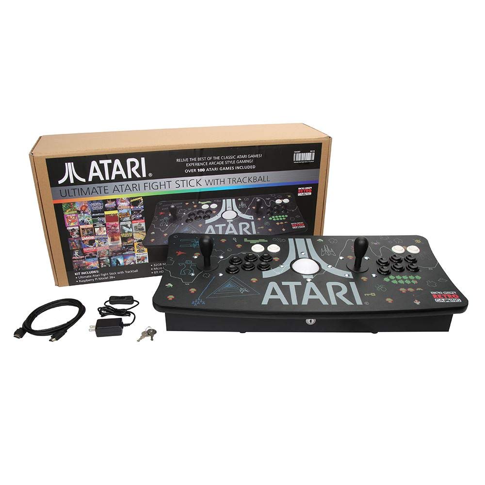 Atari Ultimate Arcade Fightstick USB Dual Joystick with Trackball 2 Player Game Controller Powered by Raspberry Pi 3B+ 1GB RAM 32GB Micro SD Card Preloaded Over 100 Classic Atari Games