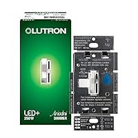 Lutron Toggler LED+ Dimmer Switch for Dimmable LED, Halogen and Incandescent Bulbs, 250W/Single-Pole or 3-Way, AYCL-253P-WH, White