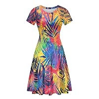 GLUDEAR Women Summer Casual Colorful Splash Oil Paint Print Short Sleeve Midi Dresses S-4XL