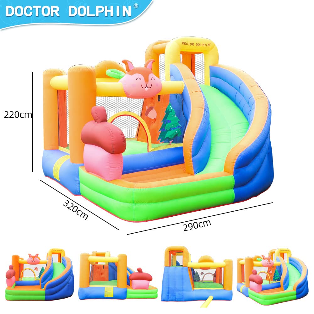 Doctor Dolphin Inflatable Bounce House with Slide,Jumping Castle Slide with Blower,Kids Bouncer with Ball Pit Outdoor and Indoor Inflatable Bouncer Jumping House Squirrel Theme