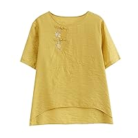 Retro Embroidery Round Neck Short-Sleeved t-Shirt Women Pullover Summer Loose top