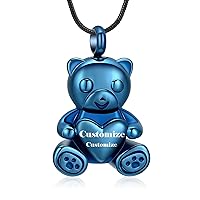 Customize Cremation Jewelry - Teddy Bear Urn Necklace for Men Women Personalized Necklaces Engraved Names Jewelry