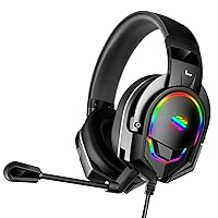 Gaming Headset with Microphone, Stereo Wired Noise Cancelling Over-Ear Headphones with Mic for Pc, Ps5, Xbox One Series X/s, Ps4, Computer, Laptop, Mac, Nintendo, Gamer (Black)
