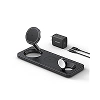 Anker Foldable 3-in-1 Wireless Charging Station, Qi2 Certified 15W Ultra-Fast Wireless Charger, for iPhone 15/14 / 13/12 Series, AirPods Pro, Apple Watch Ultra (USB-C Charger and Cable Included)
