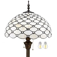 WERFACTORY Tiffany Floor Lamp Cream Amber Stained Glass Bead Standing Reading Light 16X16X64 Inches Antique Pole Corner Lamp Decor Bedroom Living Room Home Office S005 Series