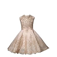 Vintage High Neck Gold Embroidery Flower Girl Dresses for Wedding Girls 7-16 A line Organza Hollow Back 2023