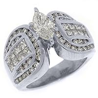 14k White Gold 3.26 Carats Marquise & Princess Cut Diamond Engagement Ring