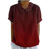 Sweet Peter Pan Collar Blouse Womens Gradient Short Sleeve Keyhole Back Shirts Summer Preppy Casual Tee Tops