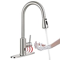 Touchless Kitchen Faucet with Pull Down Sprayer, Brushed Nickel High Arc Single Handle Single Hole Commercial Kitchen Sink Faucet for Bar rv