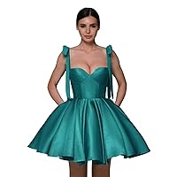 Spaghetti Straps Twill Satin Homecoming Dresses Short Sweetheart Ruched Puffy Cocktail Mini Party Dress for Teens