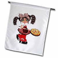 3dRose Cute Italian Girl With A Pizza Illustration - Flags (fl_354924_1)