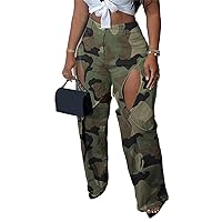 Womens Camo Cargo Pants High Waisted Army Fatigue Loose Straight Wide Leg Camouflage Trousers Streetwear
