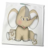 3dRose Cute Beige and White Baby Elephant with Hat and Pacifier - Towels (twl-222585-3)