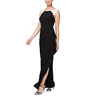 Alex Evenings Women's Long Jersey Dress with Ruched Front and Embellished Neckline (Petite and Regular Sizes)