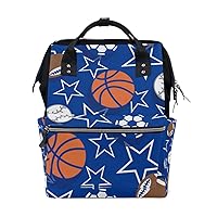 Diaper Bag Backpack Sports Balls On Dark Blue Casual Daypack Multi-Functional Nappy Bags