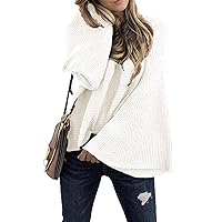 Andongnywell Women Casual Bell Sleeve Sweater Solid Color Stripe Knit Pullover Bells Long Sleeve Loose Knitwear Jumper
