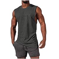 Men's Workout Tank Tops Summer Beach Simple T-Shirts Classic Solid Color Crew Neck Shirts Casual Slim Fit Vest Shirt