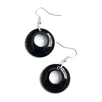 Tagua Earrings in Black, Vegetable Ivory Dangle Earrings TAG280, Organic Earrings, Tagua Earrings in Black