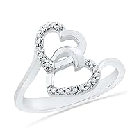 Sterling Silver Round Diamond Double Heart Ring (0.08 cttw)