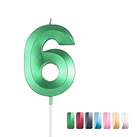 Green Number 6 Birthday Cake Candles,3D Shape Birthday Number Candle, 6th ​Birthday Jungle Dinosaur ​Birthday Party Theme Cake Topper Decorations (Green 6)