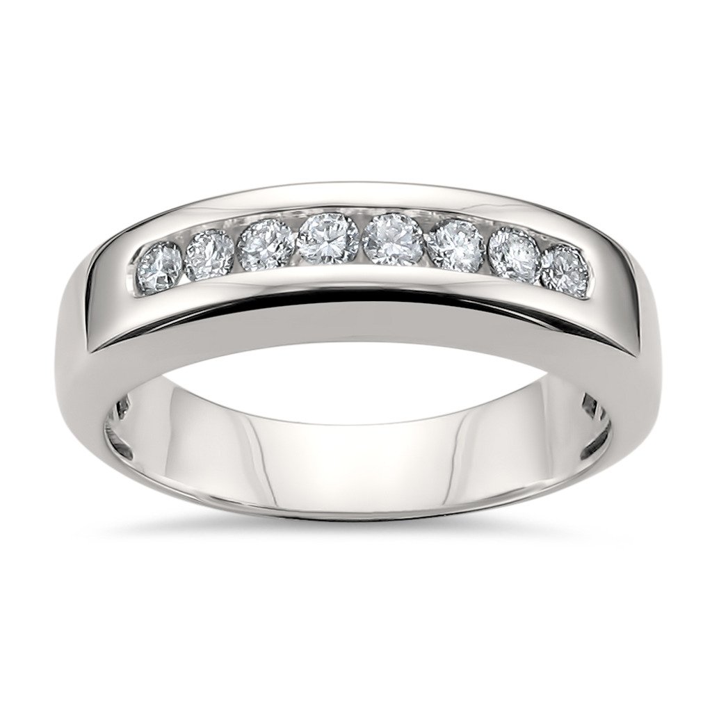 La4ve Diamonds 14k White Gold 8-Stone Round Men's Comfort Fit Wedding Band Ring (1/2 cttw, H-I, SI2-I1)