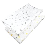American Baby Company 2 Pack Printed 100% Cotton Knit Fitted Contoured Changing Table Pad Cover - Compatible with Mika Micky Bassinet, Golden Yellow Stars/Super Stars, for Boys and Girls
